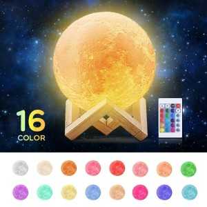 Lámpara de Luna RGB 16 Colores – 15 cm – USB Recargable – Táctil y Mando
