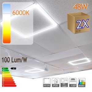 Marco luminoso led blanco frio 6000K 48W panel falso techo 60x60 2 unidades